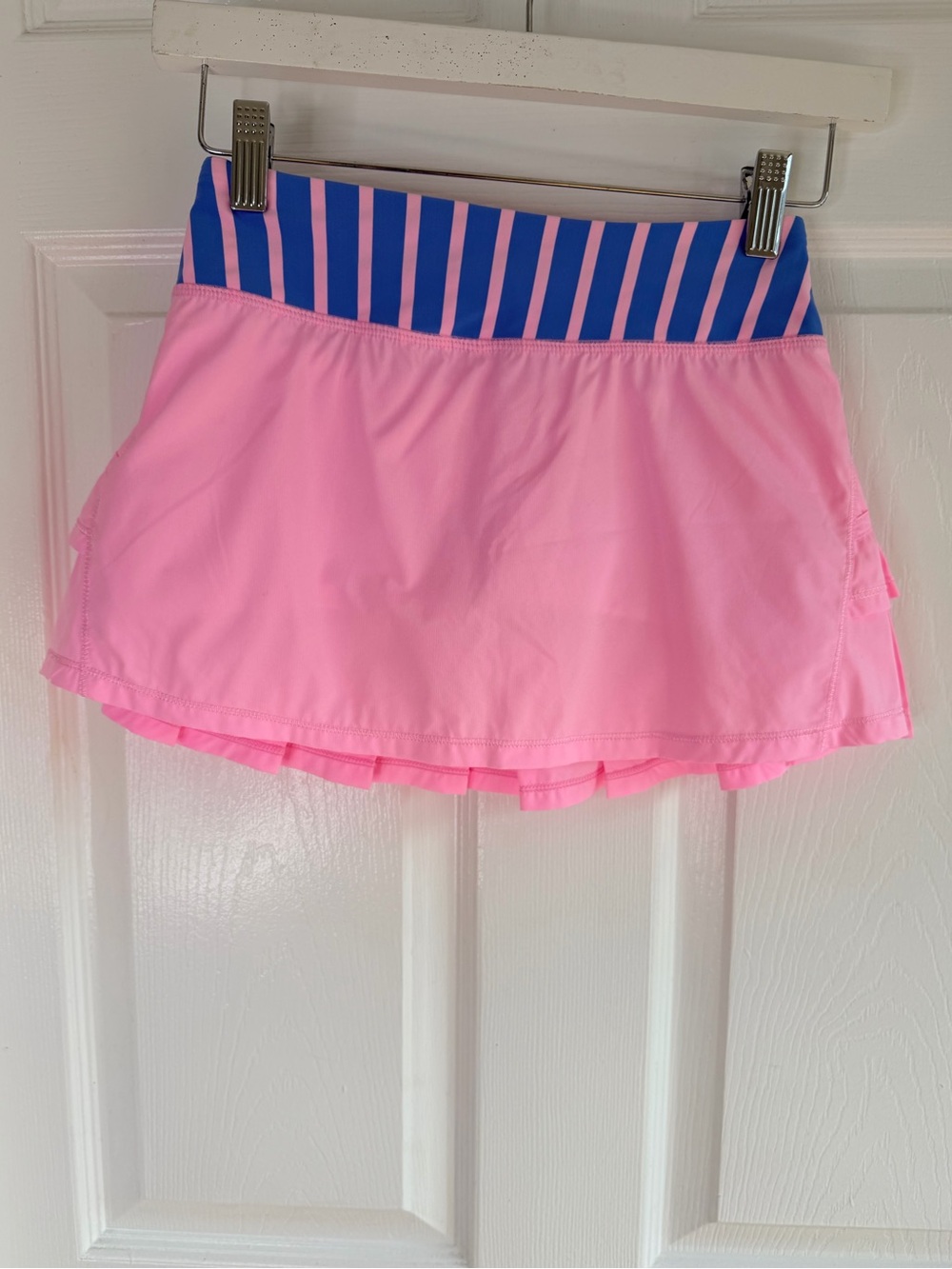 Ivivva by Lululemon Girls Ruffle Skirt Skort Pink Blue Striped Size 10